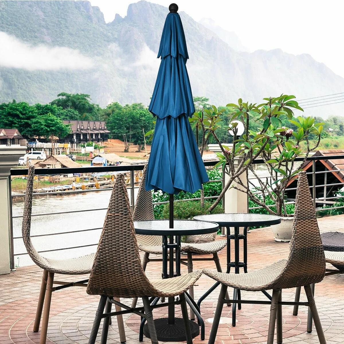 10ft 3 Tier Outdoor Patio Umbrella with Double Vented