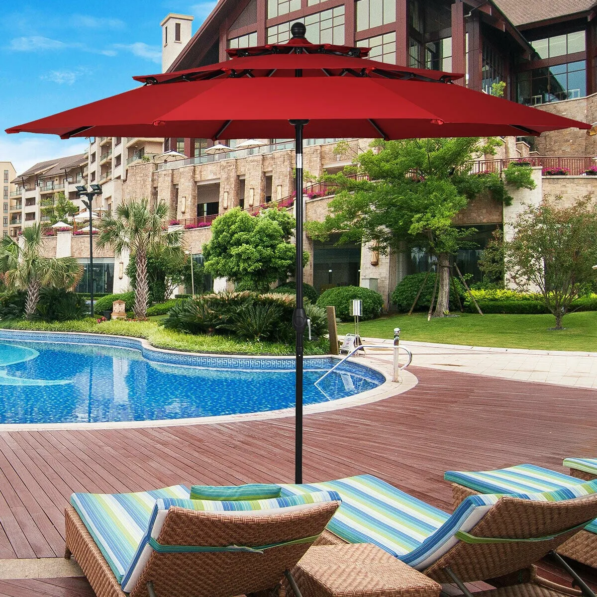 10ft 3 Tier Outdoor Patio Umbrella with Double Vented