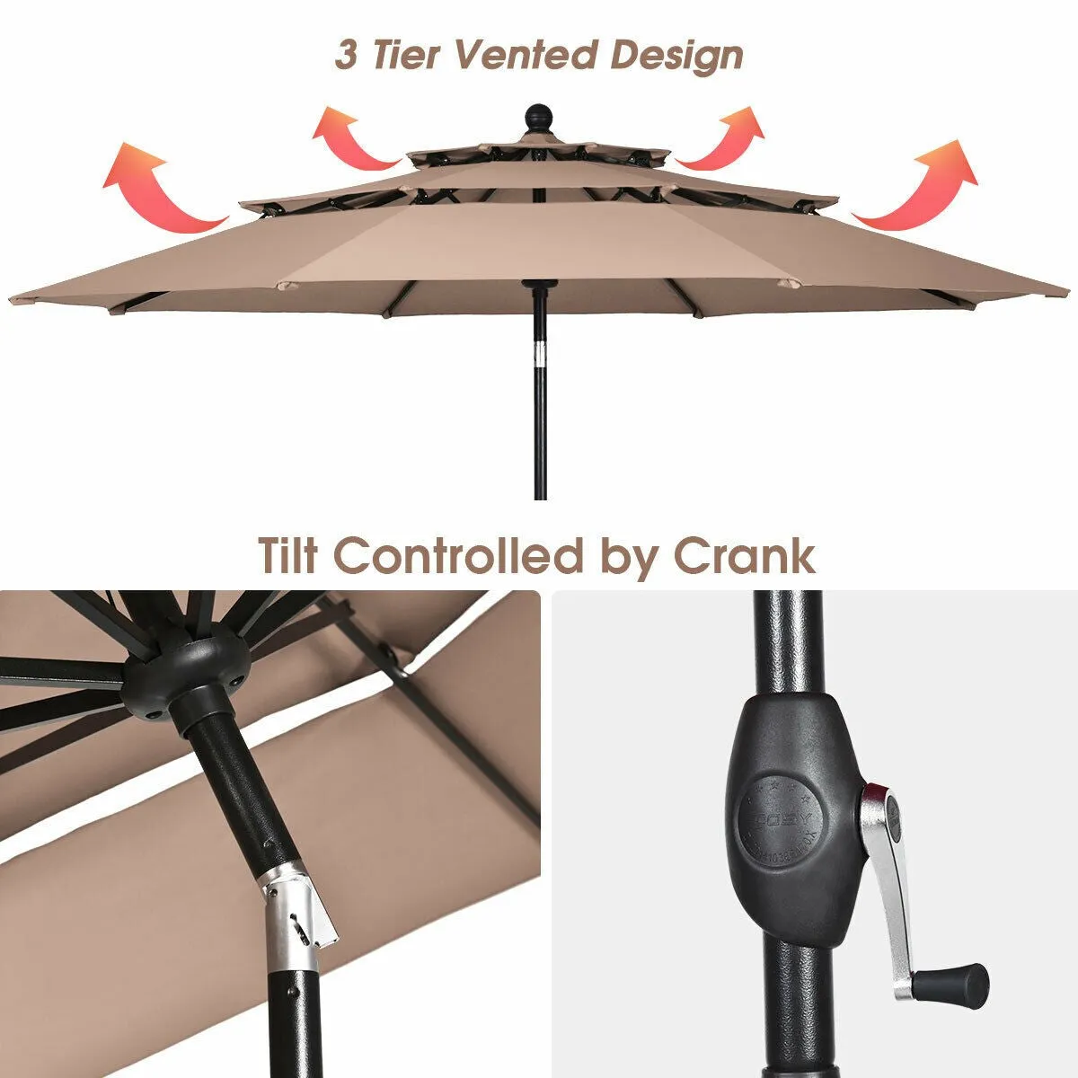 10ft 3 Tier Outdoor Patio Umbrella with Double Vented