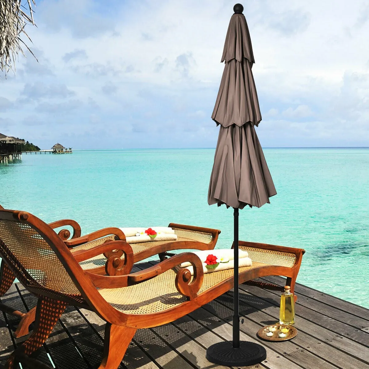10ft 3 Tier Outdoor Patio Umbrella with Double Vented