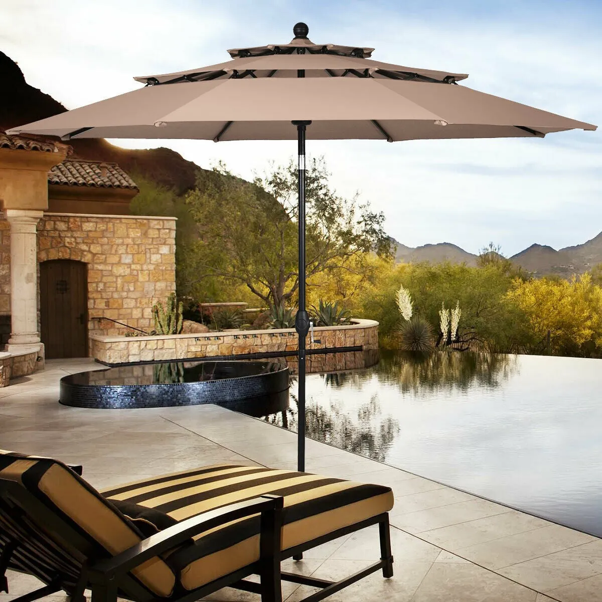 10ft 3 Tier Outdoor Patio Umbrella with Double Vented