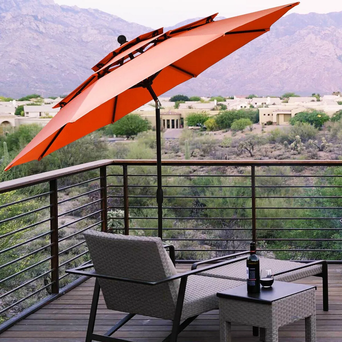 10ft 3 Tier Outdoor Patio Umbrella with Double Vented