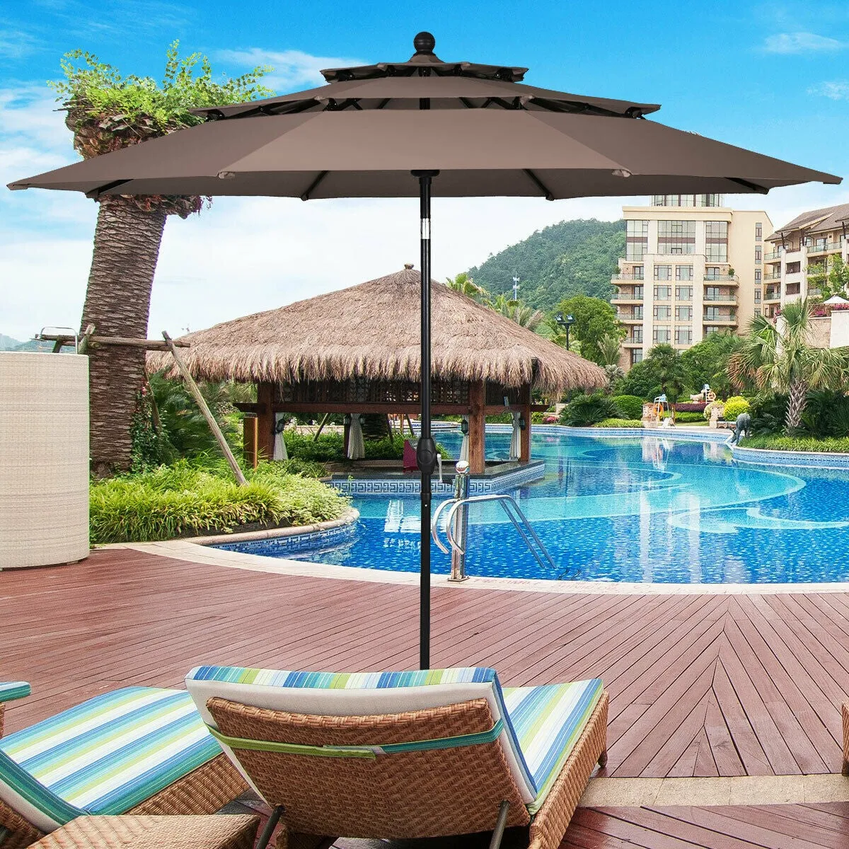 10ft 3 Tier Outdoor Patio Umbrella with Double Vented