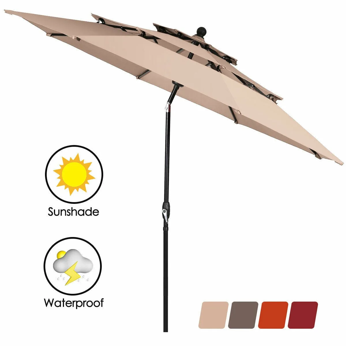 10ft 3 Tier Outdoor Patio Umbrella with Double Vented