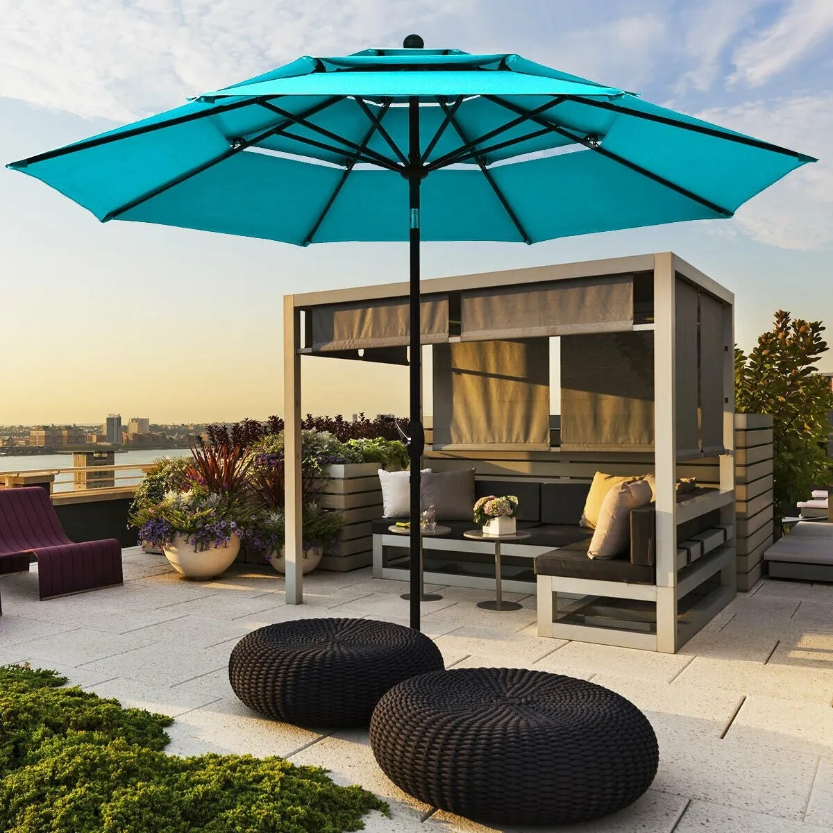 10ft 3 Tier Outdoor Patio Umbrella with Double Vented