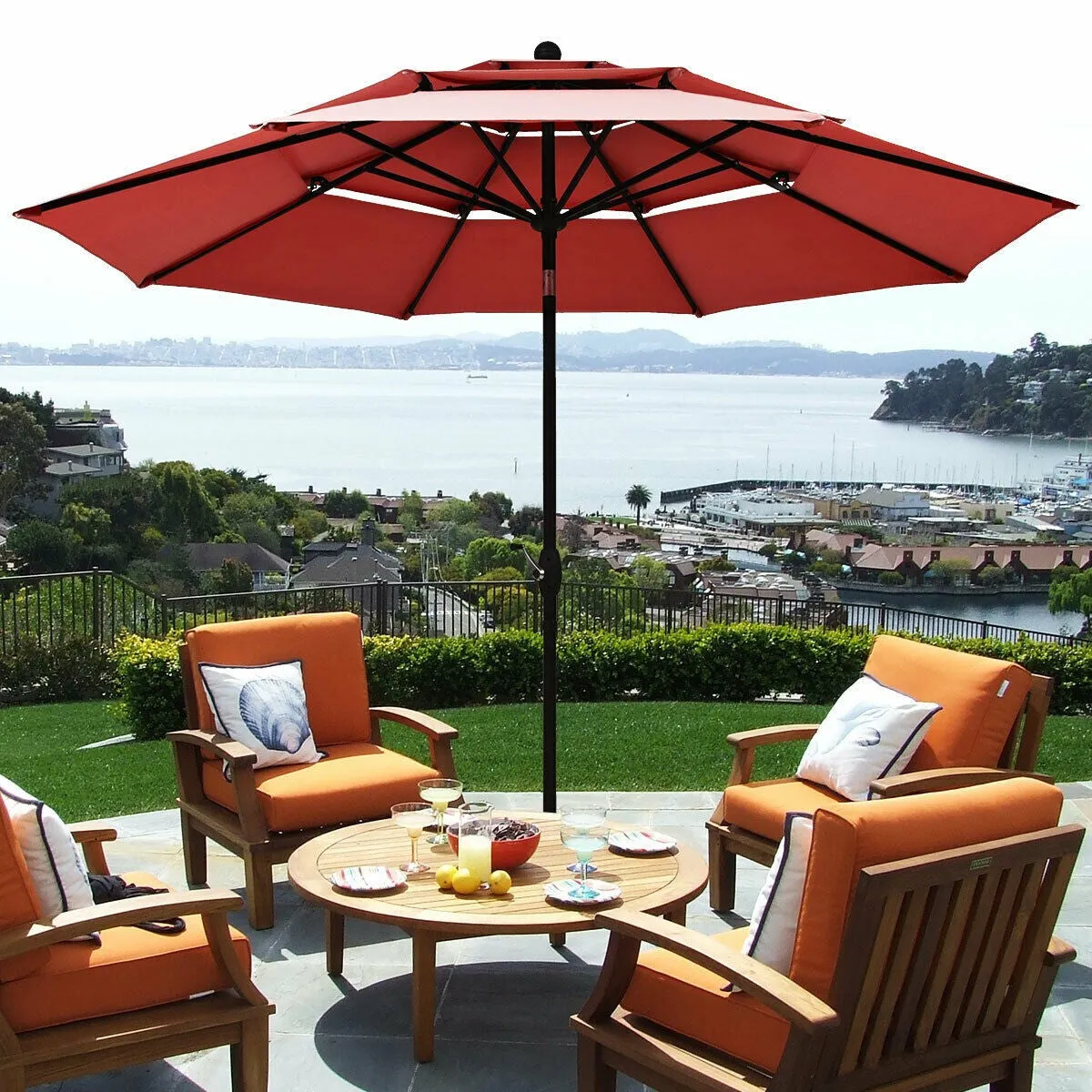 10ft 3 Tier Outdoor Patio Umbrella with Double Vented