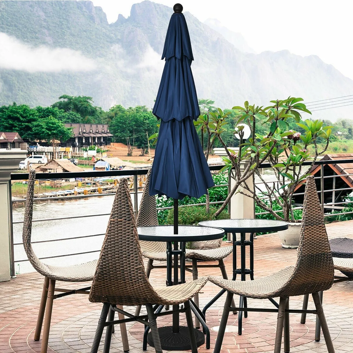 10ft 3 Tier Outdoor Patio Umbrella with Double Vented