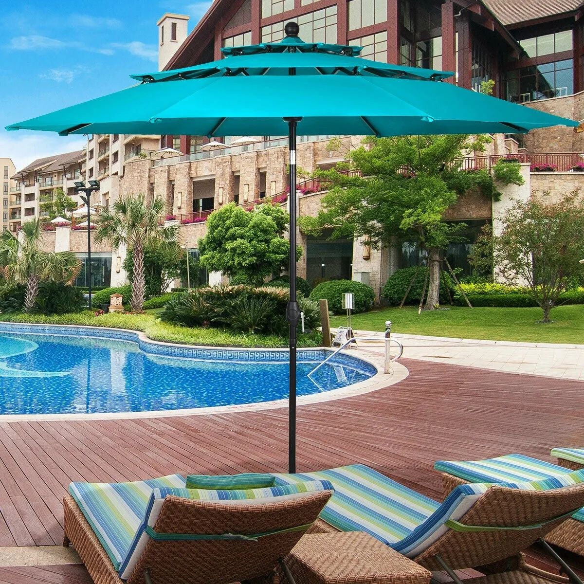 10ft 3 Tier Outdoor Patio Umbrella with Double Vented