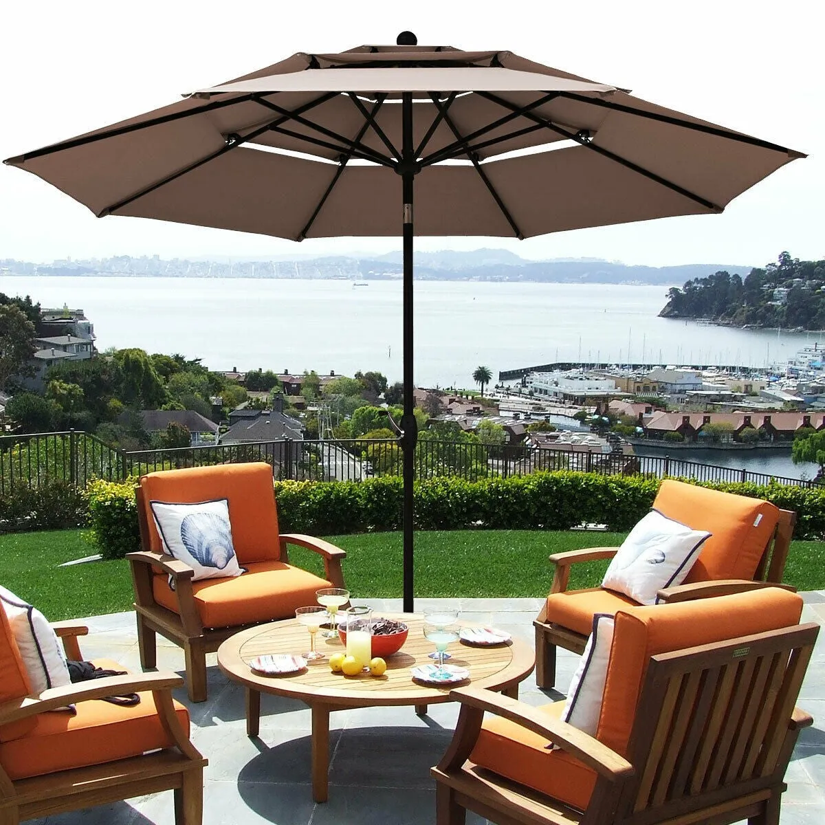 10ft 3 Tier Outdoor Patio Umbrella with Double Vented