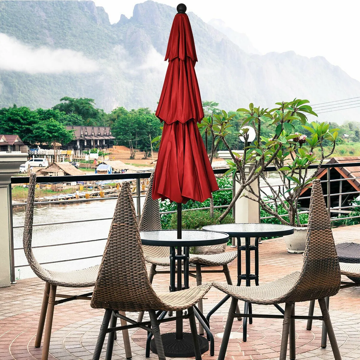 10ft 3 Tier Outdoor Patio Umbrella with Double Vented