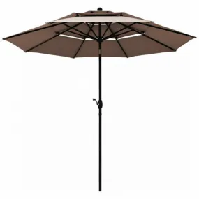 10ft 3 Tier Patio Umbrella Aluminum Sunshade Shelter Double Vented without Base-Tan
