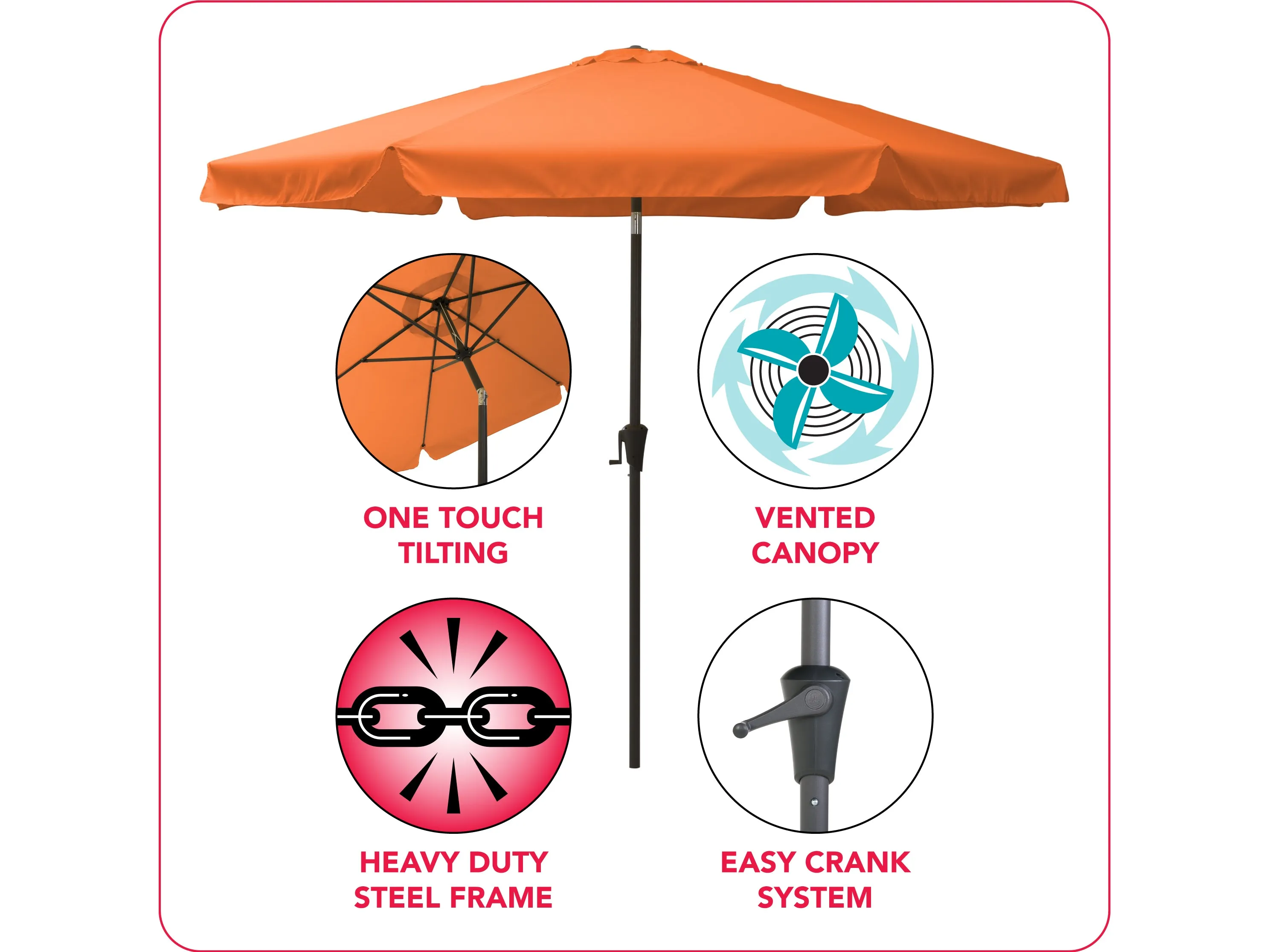 10ft Round Orange Patio Umbrella