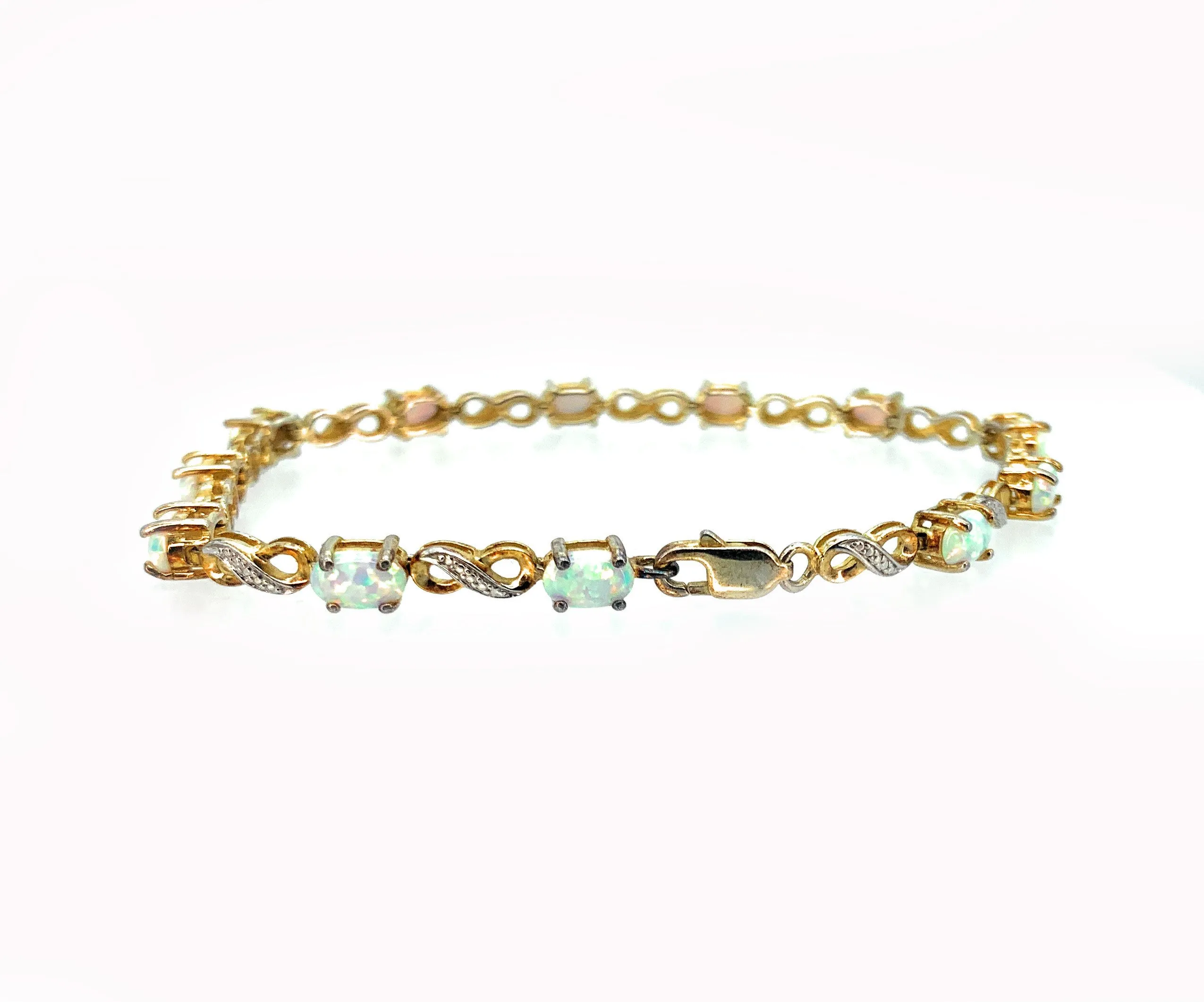 14K Gold Plated Sterling Silver Opal Infinity Bracelet