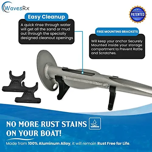 18" Aluminum Sand Spike Beach Anchor - WaveCobra | Keeps Your Watercraft Securely Anchored Near Shore, Sandbar or in Shallow Water | Ultra Light Patent Pending Design for Boats, Jet Ski & PWC