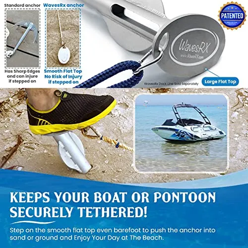 18" Aluminum Sand Spike Beach Anchor - WaveCobra | Keeps Your Watercraft Securely Anchored Near Shore, Sandbar or in Shallow Water | Ultra Light Patent Pending Design for Boats, Jet Ski & PWC