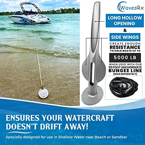 18" Aluminum Sand Spike Beach Anchor - WaveCobra | Keeps Your Watercraft Securely Anchored Near Shore, Sandbar or in Shallow Water | Ultra Light Patent Pending Design for Boats, Jet Ski & PWC