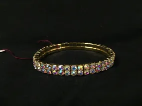 2 Row AB Rhinestone Gold Stretch Bracelet