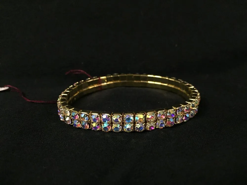 2 Row AB Rhinestone Gold Stretch Bracelet
