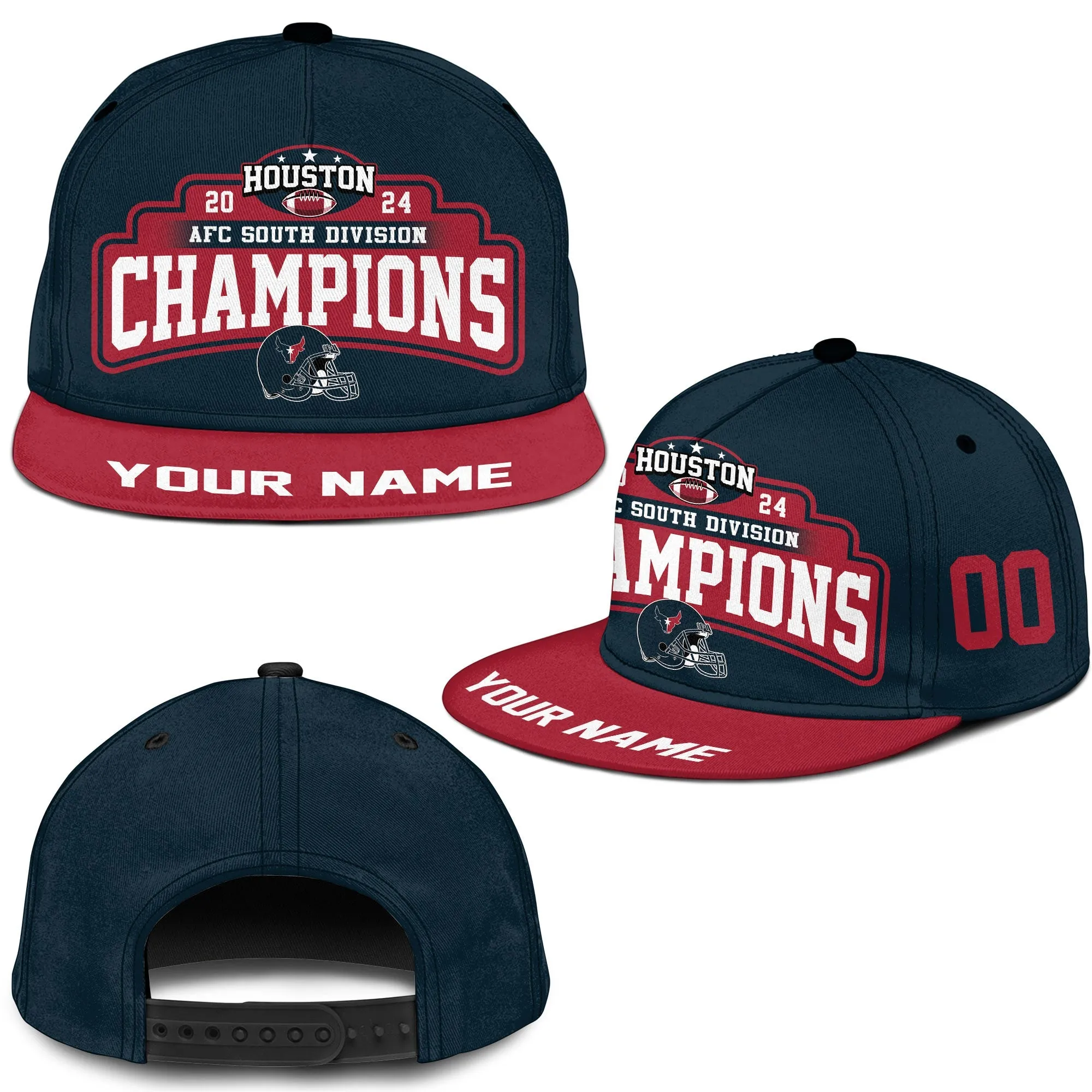 2024 Custom Houston American Football AFC South Champions Snapback Hat Cap, Houston Football Division Champs Custom Snapback Hat Cap