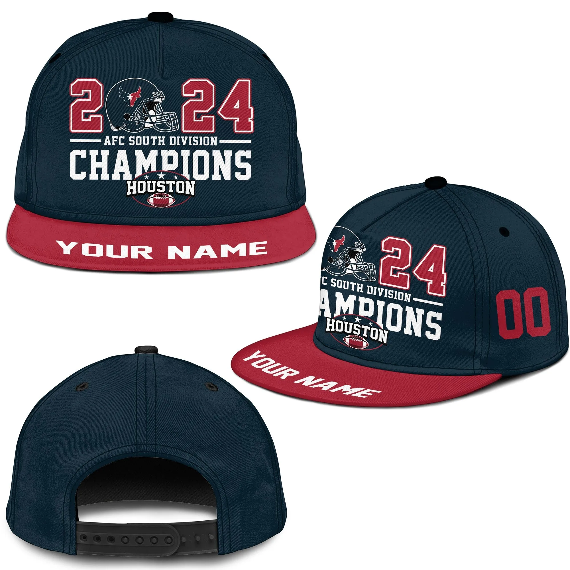 2024 Custom Houston American Football AFC South Champions Snapback Hat Cap, Houston Football Division Champs Custom Snapback Hat Cap