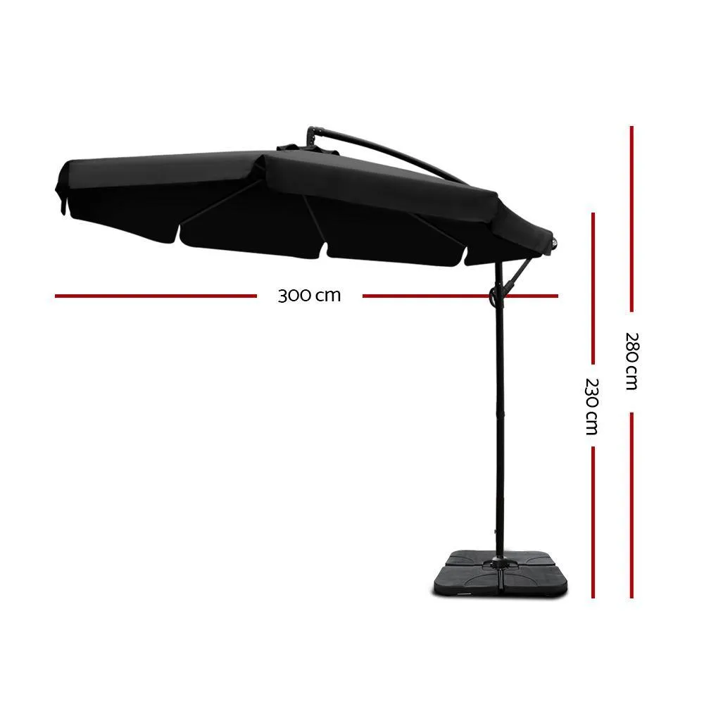 3M Umbrella with 50x50cm Base Sun Beach UV Black