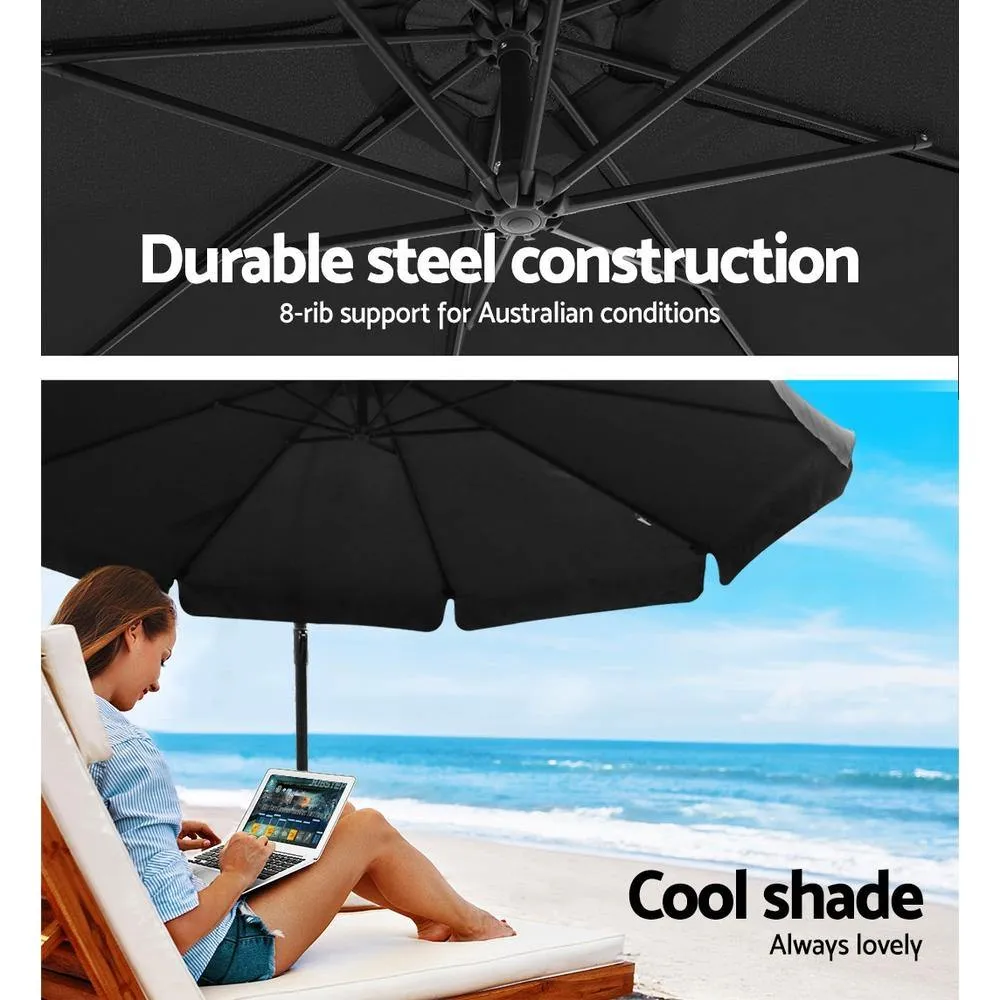3M Umbrella with 50x50cm Base Sun Beach UV Black