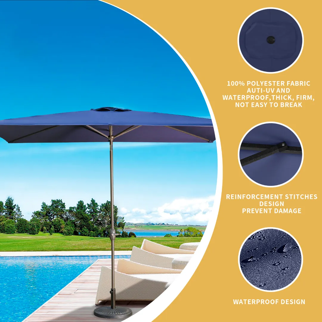 6.5Ft x 10Ft Rectangular Patio Umbrella, Push Button Tilt & Crank, Aluminum Pole, Outdoor Table Market - Navy