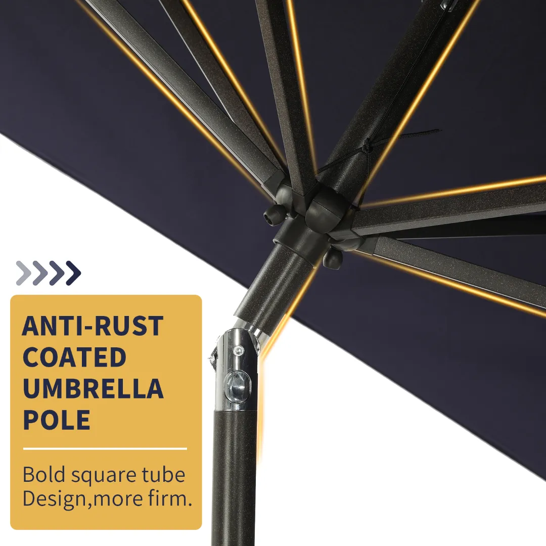 6.5Ft x 10Ft Rectangular Patio Umbrella, Push Button Tilt & Crank, Aluminum Pole, Outdoor Table Market - Navy