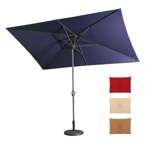6.5Ft x 10Ft Rectangular Patio Umbrella, Push Button Tilt & Crank, Aluminum Pole, Outdoor Table Market - Navy