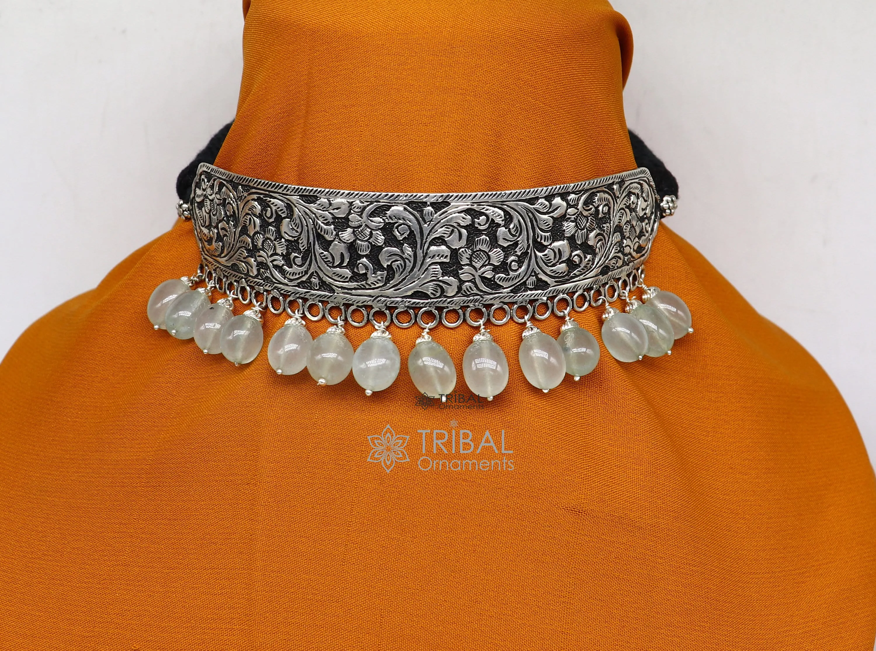 925 sterling silver Nakshi work charm necklace choker tribal ethnic jewelry that embodies the rich cultural heritage of Rajasthan set623