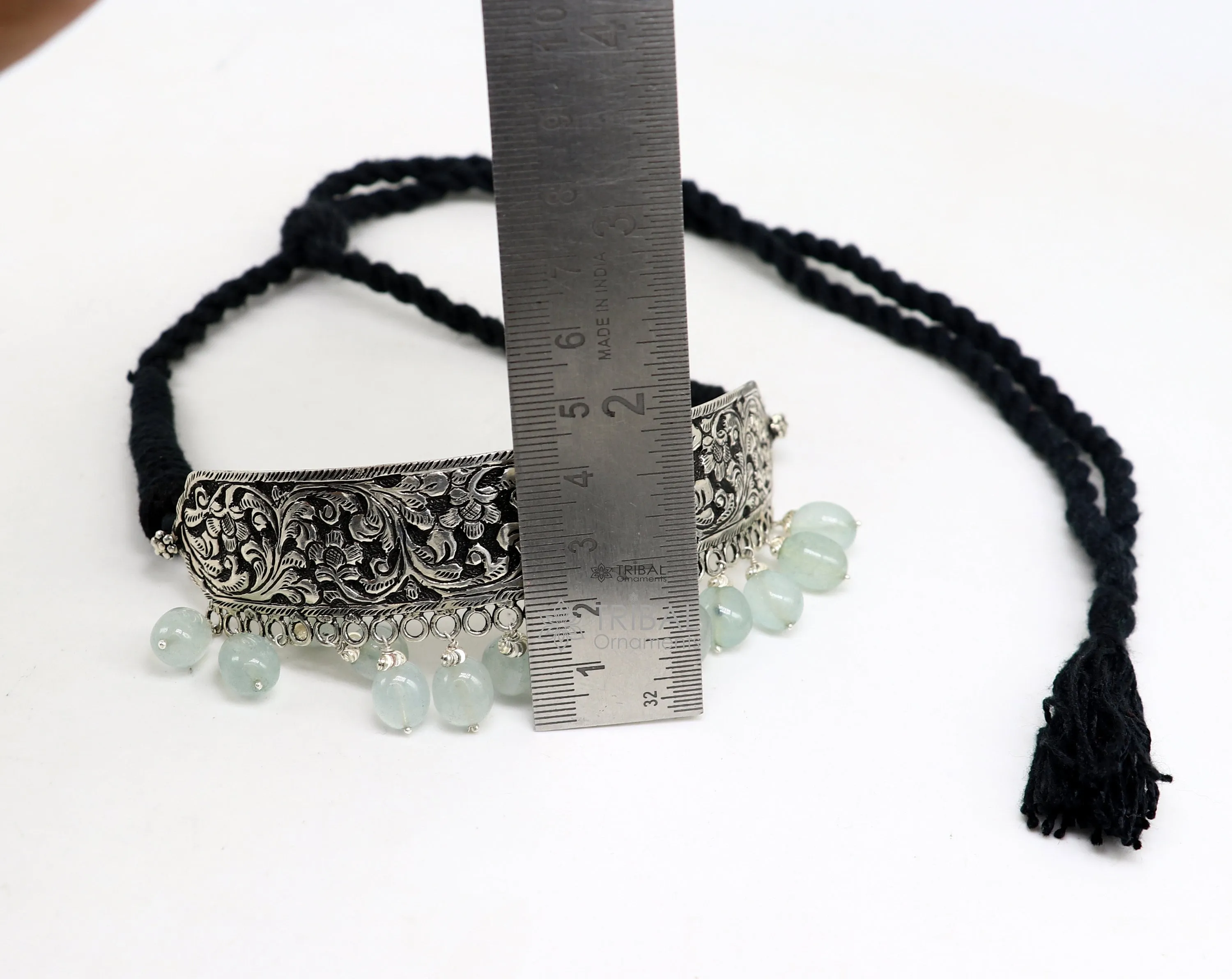 925 sterling silver Nakshi work charm necklace choker tribal ethnic jewelry that embodies the rich cultural heritage of Rajasthan set623