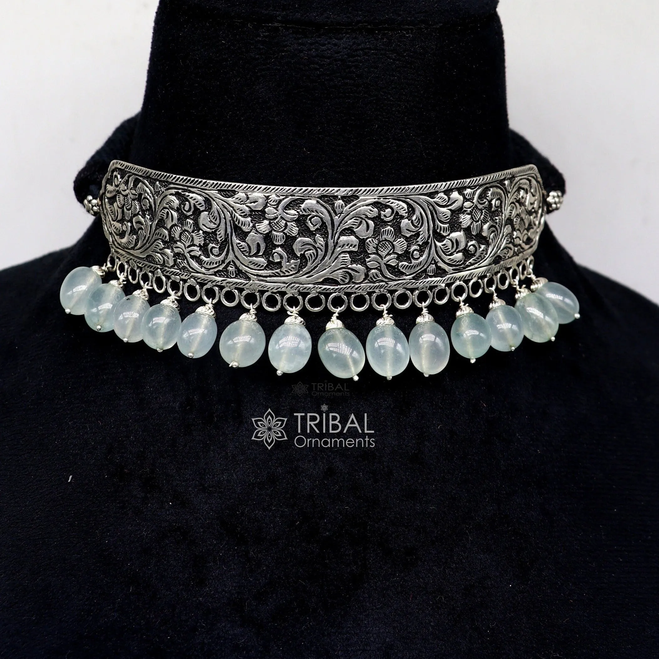 925 sterling silver Nakshi work charm necklace choker tribal ethnic jewelry that embodies the rich cultural heritage of Rajasthan set623