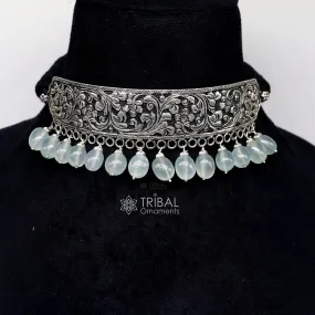 925 sterling silver Nakshi work charm necklace choker tribal ethnic jewelry that embodies the rich cultural heritage of Rajasthan set623