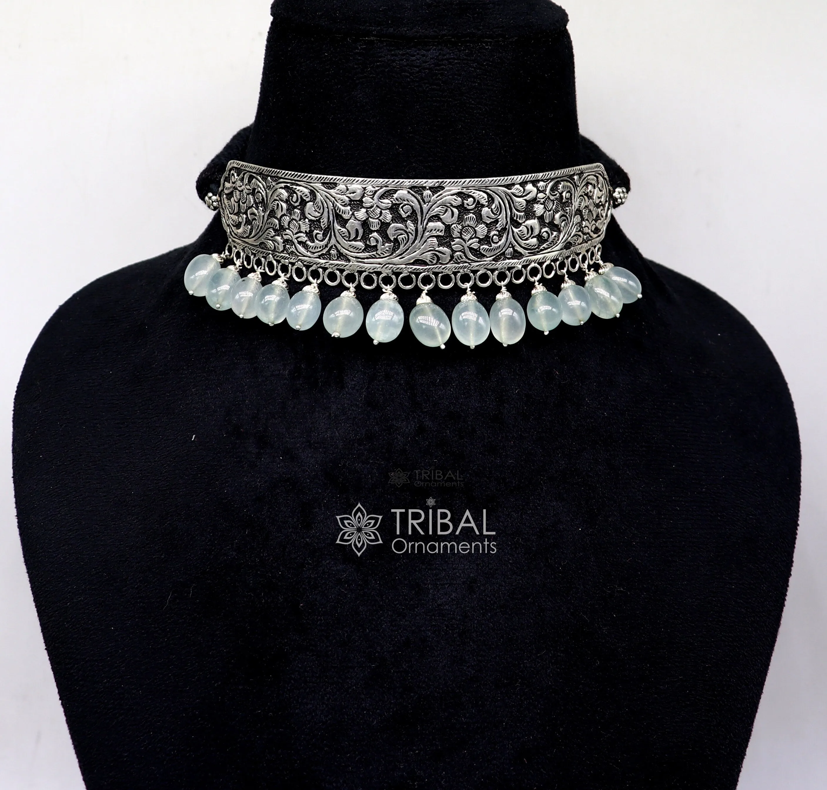 925 sterling silver Nakshi work charm necklace choker tribal ethnic jewelry that embodies the rich cultural heritage of Rajasthan set623