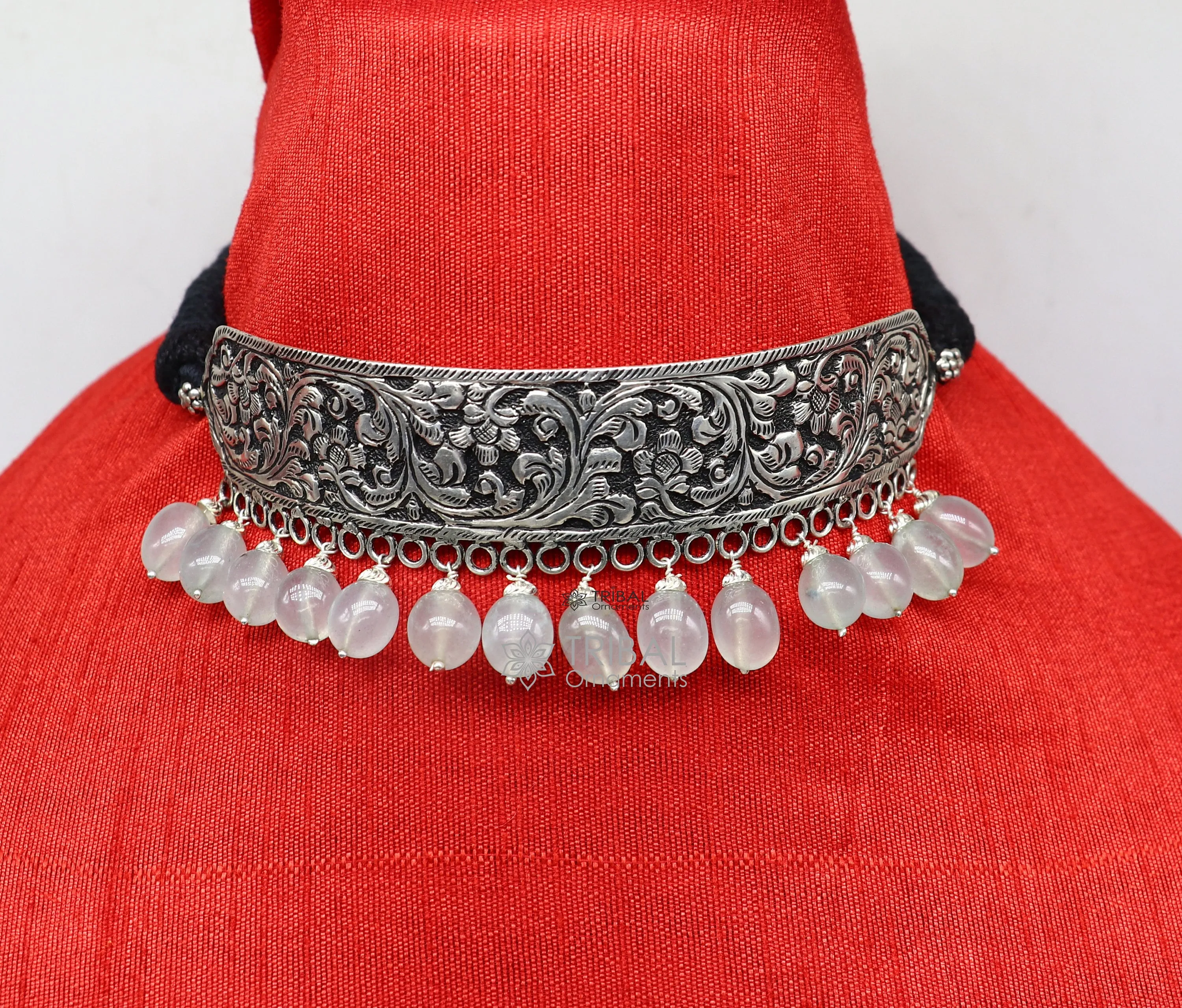 925 sterling silver Nakshi work charm necklace choker tribal ethnic jewelry that embodies the rich cultural heritage of Rajasthan set623