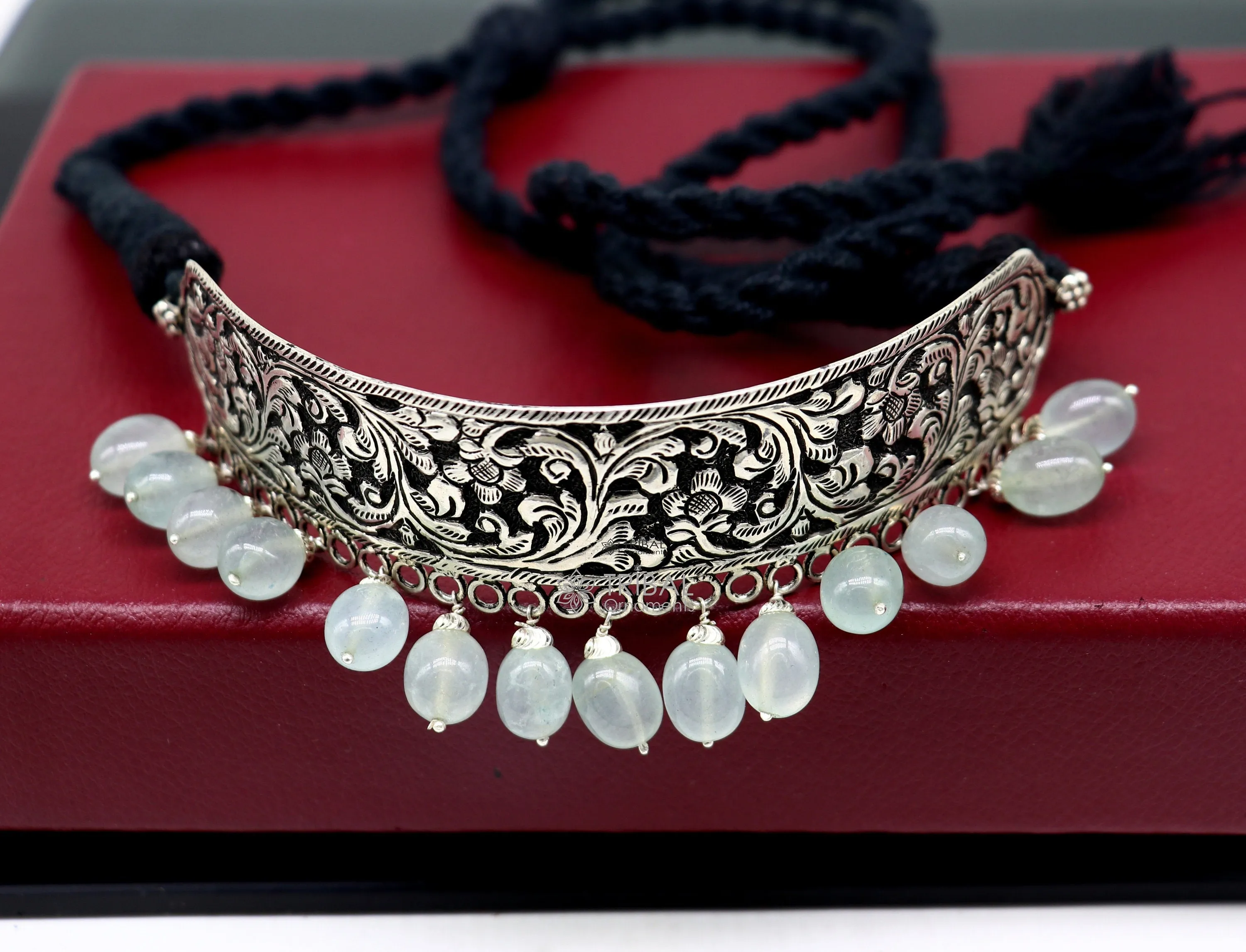 925 sterling silver Nakshi work charm necklace choker tribal ethnic jewelry that embodies the rich cultural heritage of Rajasthan set623