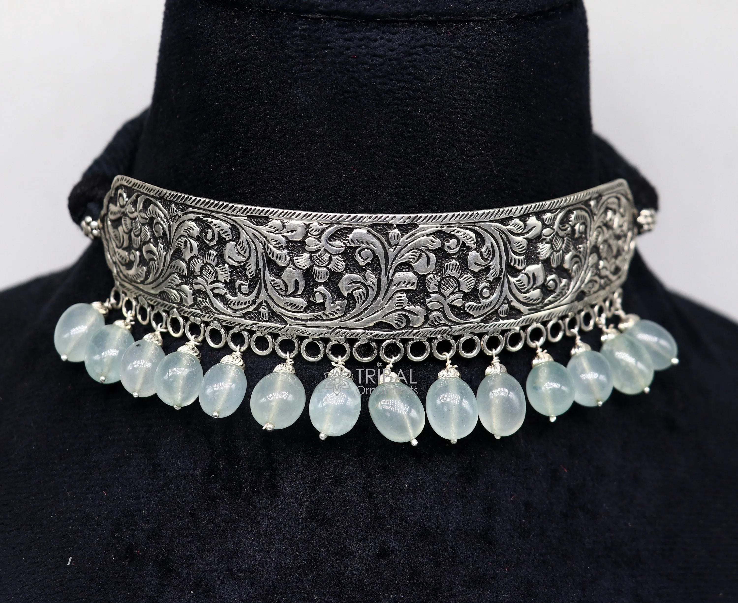925 sterling silver Nakshi work charm necklace choker tribal ethnic jewelry that embodies the rich cultural heritage of Rajasthan set623