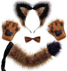 Adult Wolf Fox Tail Accessories Set - Brown