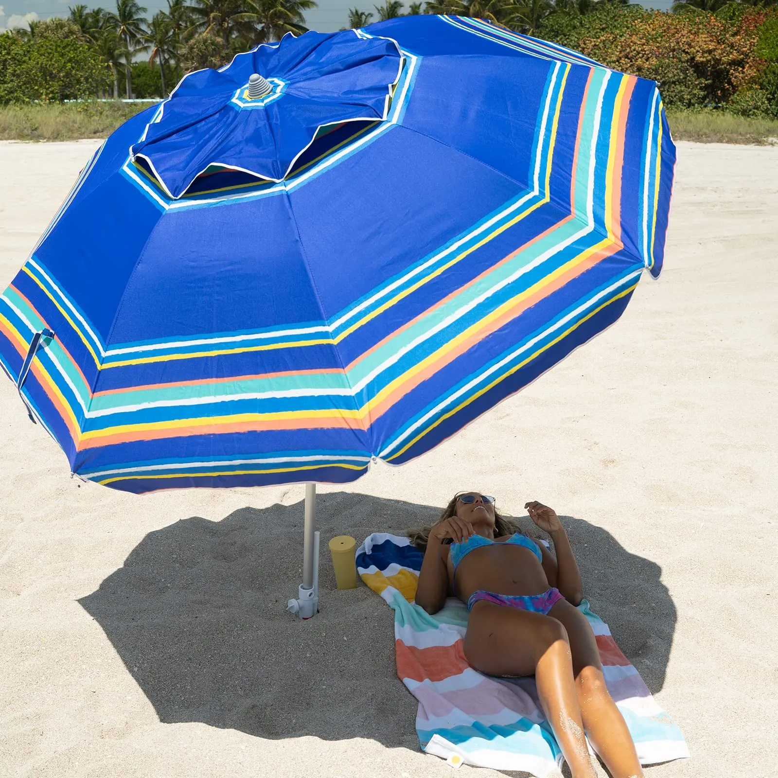 AMMSUN 7ft Heavy Duty High Wind Beach Umbrella Parasols with sand anchor & Tilt Sun Shelter