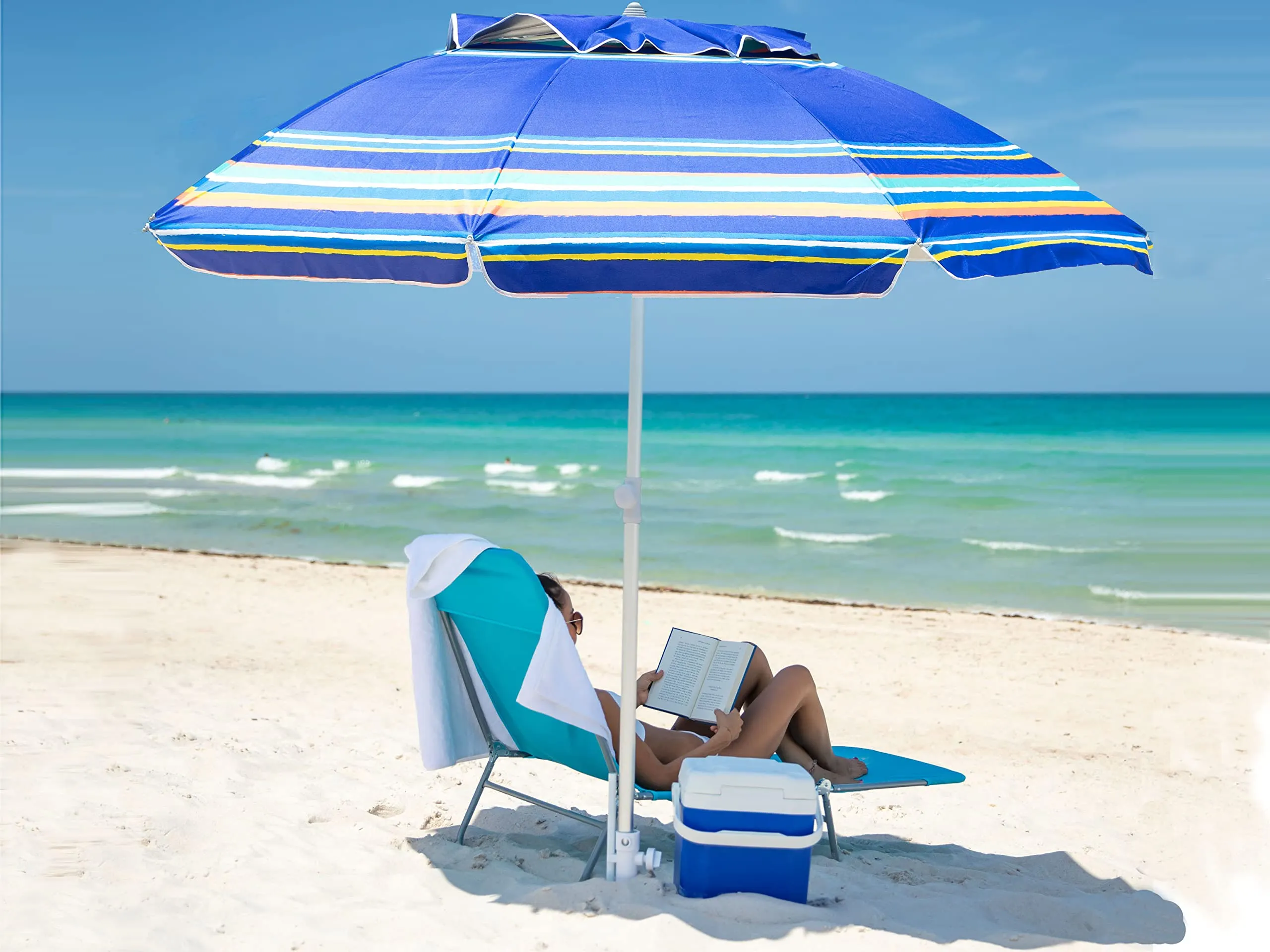 AMMSUN 7ft Heavy Duty High Wind Beach Umbrella Parasols with sand anchor & Tilt Sun Shelter