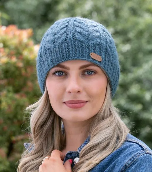 ARAN CABLE PULL ON HAT  PK927-DENIM