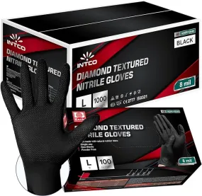 Basic DIamond Textured Nitrile Gloves, Black, 8mil