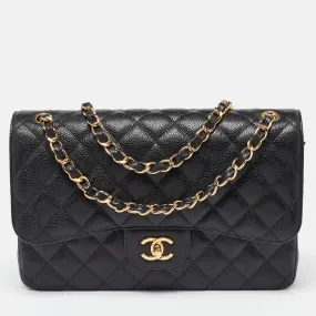 Black Caviar Quilted Leather Jumbo Classic Double Flap Bag