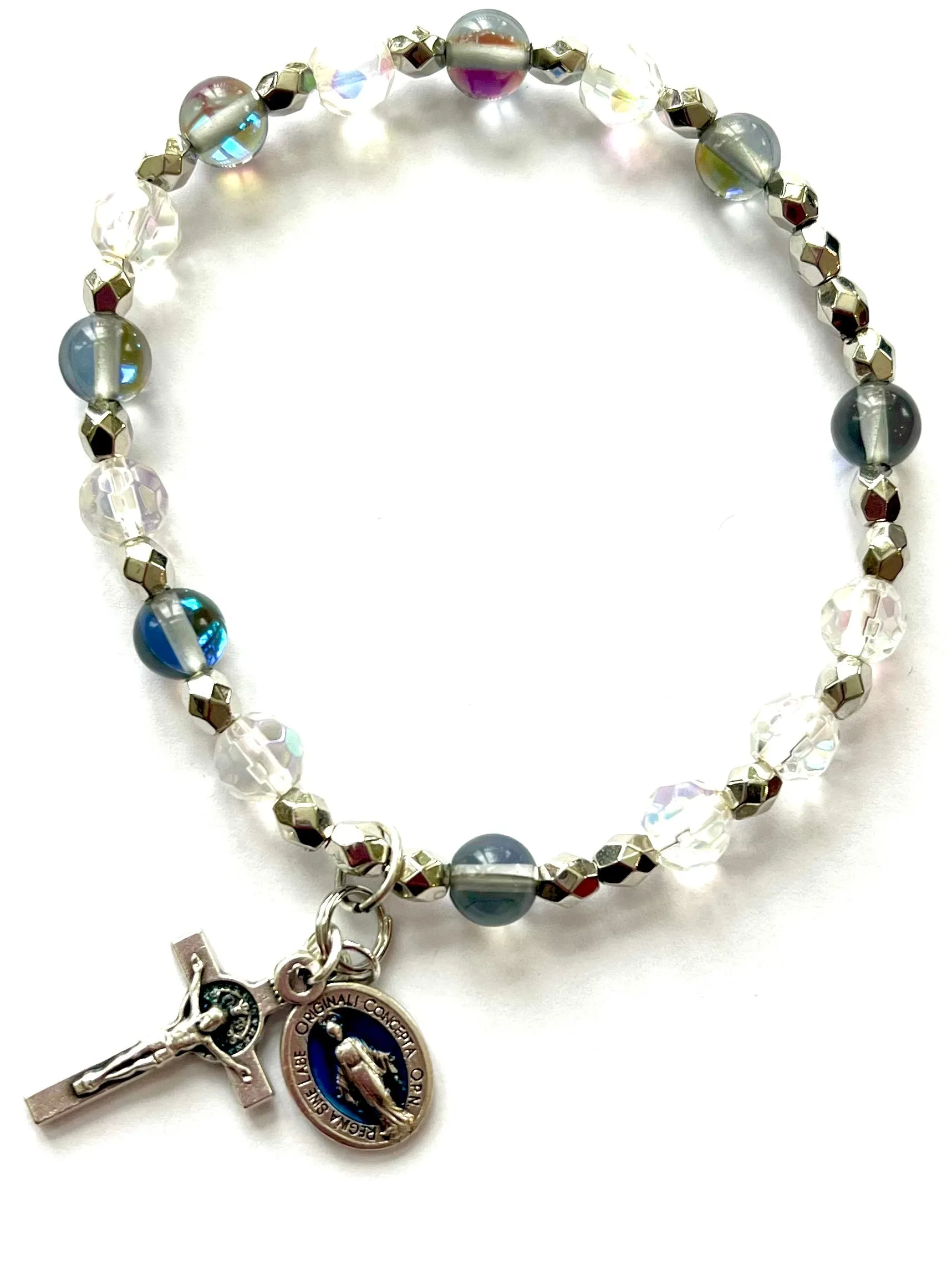 Blue Miraculous Medal Rosary Bracelet