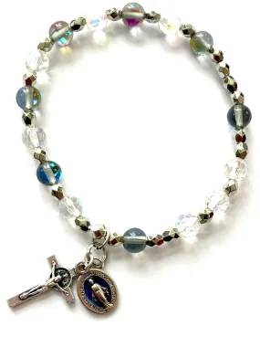 Blue Miraculous Medal Rosary Bracelet