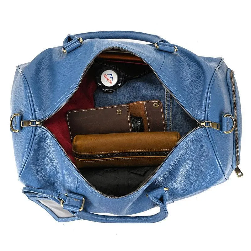 Blue Purple Fashion Duffel Bag Premium Leather Travel Duffel Bag | Men's or Women's Carry-All Duffel - Handcrafted Waterproof Gym Carry-On with Shoe Compartment,