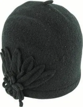 Boiled Wool Pull on with Flower | Black