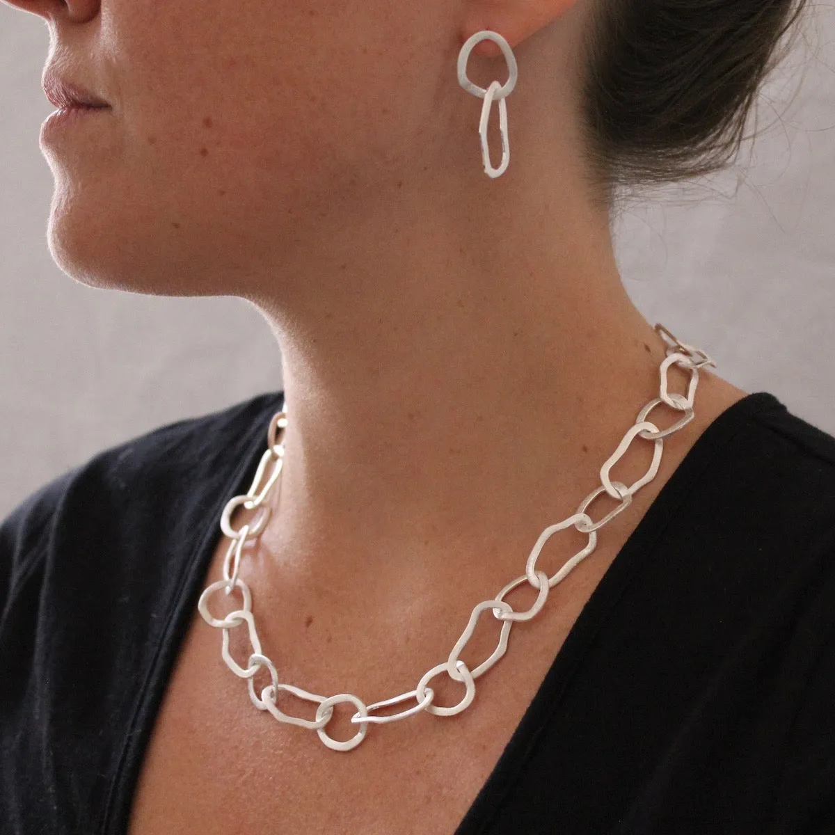 Brushed Silver Organic Shapes Necklace