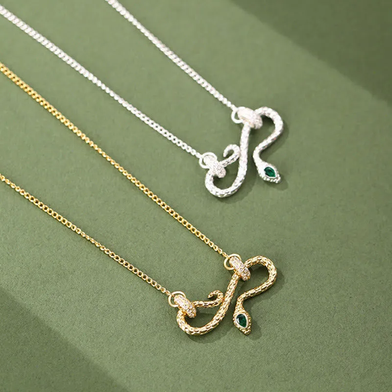 Buddha Stones 999 Sterling Silver Year of the Snake Coiling Snake Infinite Symbol Blessing Necklace Pendant