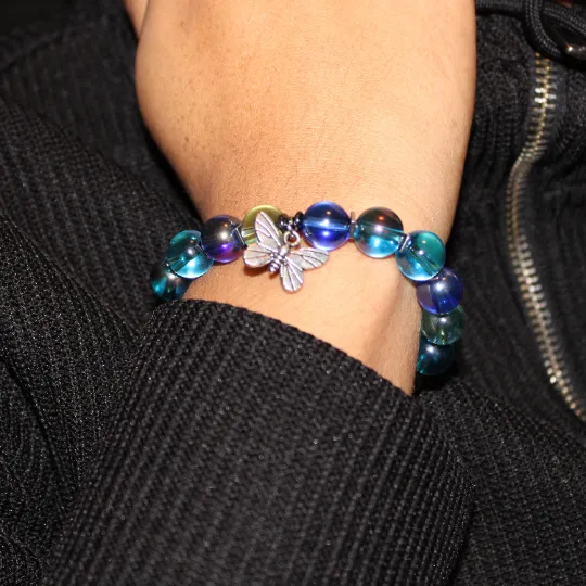 Butterfly Charm Bead Bracelet